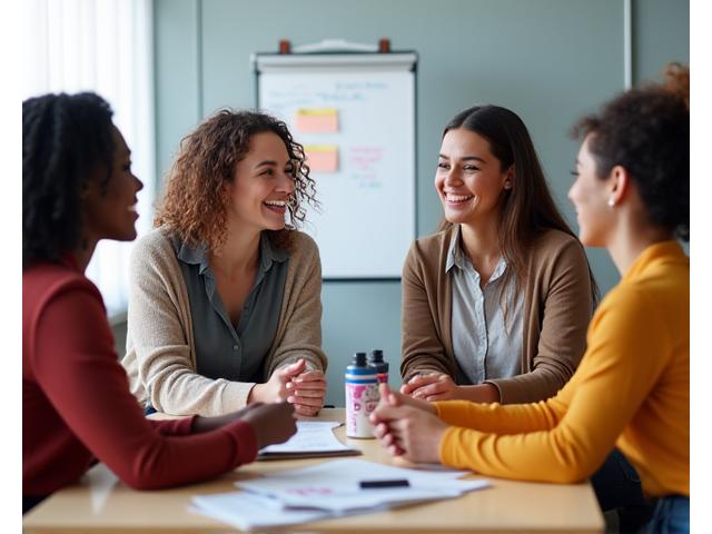 Eine kleine Gruppe von diversen Frauen nimmt an einem interaktiven Workshop teil
